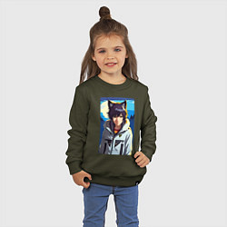 Свитшот хлопковый детский Девочка-волчонок - аниме, цвет: хаки — фото 2