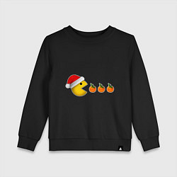 Свитшот хлопковый детский Новогодний пэкмэн с мандаринами, цвет: черный