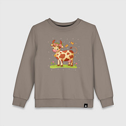 Свитшот хлопковый детский Корова на лугу, цвет: утренний латте