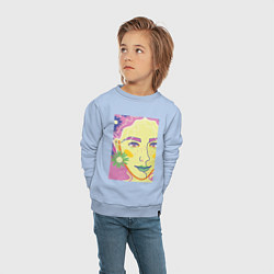 Свитшот хлопковый детский Женский портрет с полевыми цветами, цвет: мягкое небо — фото 2