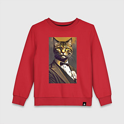 Свитшот хлопковый детский Крутой котяра - джентльмен - нейросеть, цвет: красный