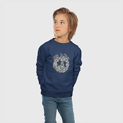Свитшот хлопковый детский Хиппи знак мира цветочный пастельный peace and lov, цвет: тёмно-синий — фото 2