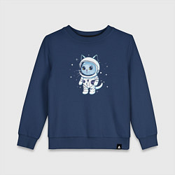 Свитшот хлопковый детский Котик в космосе, цвет: тёмно-синий