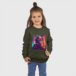 Свитшот хлопковый детский Скелет в куртке в лучах неонового света, цвет: хаки — фото 2