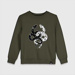 Свитшот хлопковый детский Змеи инь и янь - черное белое, цвет: хаки