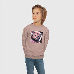 Свитшот хлопковый детский Рысь космонавт, цвет: пыльно-розовый — фото 2