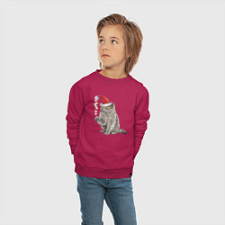 Свитшот хлопковый детский Пушистый котик новогодний, цвет: маджента — фото 2