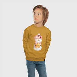 Свитшот хлопковый детский Милый снеговик, цвет: горчичный — фото 2