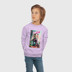 Свитшот хлопковый детский Barbie among flowers - neural network, цвет: лаванда — фото 2