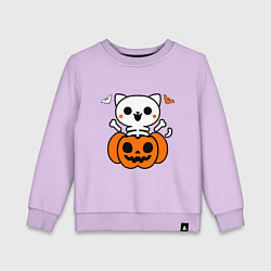 Свитшот хлопковый детский Веселый кот-скелет в тыкве - Хэллоуин, цвет: лаванда