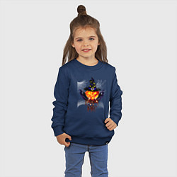 Свитшот хлопковый детский Scary looking pumpkin with big swords, цвет: тёмно-синий — фото 2