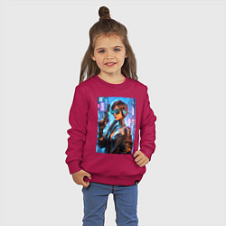 Свитшот хлопковый детский Крутая девчонка с пистолетом - киберпанк, цвет: маджента — фото 2