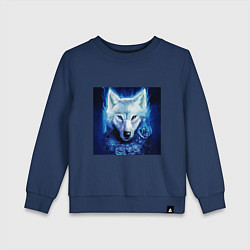 Свитшот хлопковый детский Белый wolf, цвет: тёмно-синий