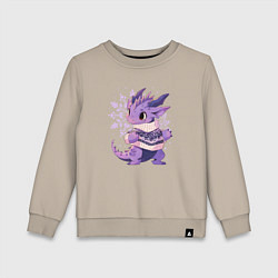 Свитшот хлопковый детский Фиолетовый дракон в свитере, цвет: миндальный