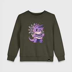 Свитшот хлопковый детский Фиолетовый дракон в свитере, цвет: хаки