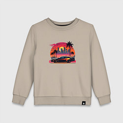 Свитшот хлопковый детский Ретро закат в Майями и гоночная машина, цвет: миндальный