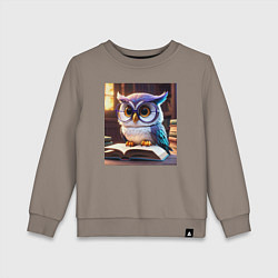 Свитшот хлопковый детский Мультяшная мудрая сова, цвет: утренний латте