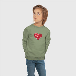 Свитшот хлопковый детский Красное рубиновое сердце, цвет: авокадо — фото 2