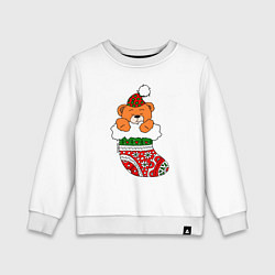 Свитшот хлопковый детский Игрушечный мишка в носке, цвет: белый