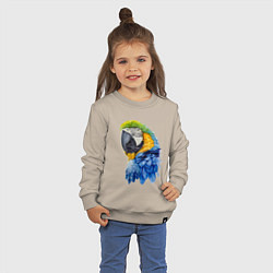 Свитшот хлопковый детский Сине-золотой попугай ара, цвет: миндальный — фото 2
