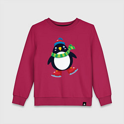 Свитшот хлопковый детский Пингвин на коньках, цвет: маджента