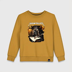 Свитшот хлопковый детский Meowtallica Котфилд, цвет: горчичный