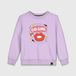 Свитшот хлопковый детский Go girl lips, цвет: лаванда