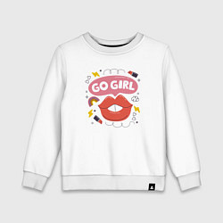 Свитшот хлопковый детский Go girl lips, цвет: белый