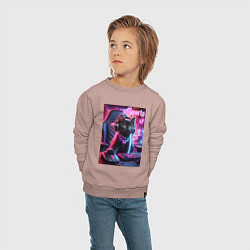 Свитшот хлопковый детский Чёрный котёнок - киберспорт, цвет: пыльно-розовый — фото 2