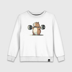 Свитшот хлопковый детский Капибара со штангой, цвет: белый