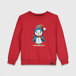 Свитшот хлопковый детский Снеговик в шапочке и с шарфом, цвет: красный