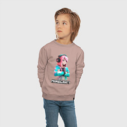 Свитшот хлопковый детский Minecraft девушка с розовыми волосами, цвет: пыльно-розовый — фото 2