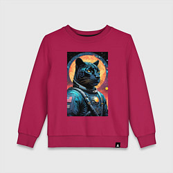 Свитшот хлопковый детский Пантера бравый космонавт - нейросеть, цвет: маджента