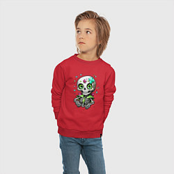 Свитшот хлопковый детский Скелет и звёзды зелёный, цвет: красный — фото 2