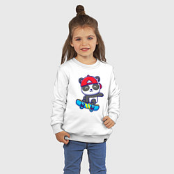 Свитшот хлопковый детский Panda skater, цвет: белый — фото 2