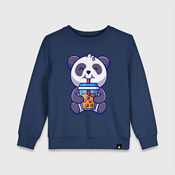 Свитшот хлопковый детский Drinking panda, цвет: тёмно-синий