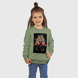 Свитшот хлопковый детский Боевой тигр Муай Тай, цвет: авокадо — фото 2