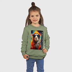 Свитшот хлопковый детский Лама хиппи: жить гореть и не угаснуть, жить а не с, цвет: авокадо — фото 2