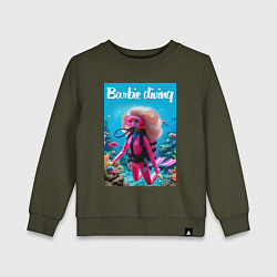 Свитшот хлопковый детский Barbie diving - ai art, цвет: хаки
