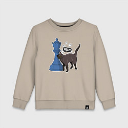Свитшот хлопковый детский Кот Зефир и шахматный ферзь, цвет: миндальный