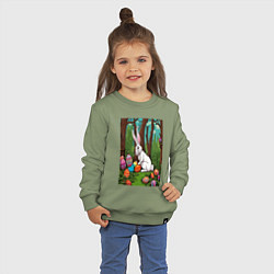 Свитшот хлопковый детский Пасхальный кроль в лесу, цвет: авокадо — фото 2