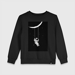 Свитшот хлопковый детский Космонавт на качелях планета, цвет: черный
