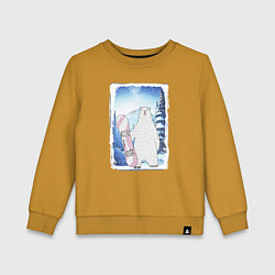 Свитшот хлопковый детский Медвежий сноуборд, цвет: горчичный