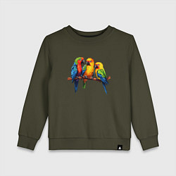 Свитшот хлопковый детский Разговор попугаев, цвет: хаки