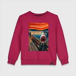 Свитшот хлопковый детский Акула кричит - мем нейросеть, цвет: маджента