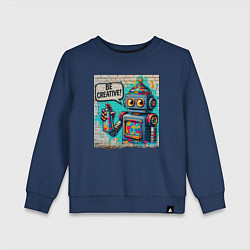 Свитшот хлопковый детский Робот с баллончиком краски - граффити, цвет: тёмно-синий
