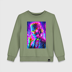 Свитшот хлопковый детский Cyber skeleton of Bart Simpson - neon glow, цвет: авокадо