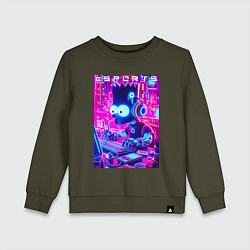 Свитшот хлопковый детский Барт Симпсон - крутой киберспортсмен, цвет: хаки