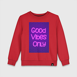 Свитшот хлопковый детский Неоновая надпись good vibes only и кирпичная стена, цвет: красный