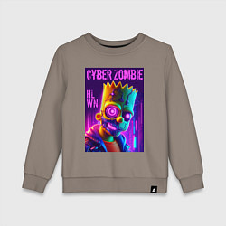 Свитшот хлопковый детский Bart Simpson cyber zombie - halloween ai art, цвет: утренний латте